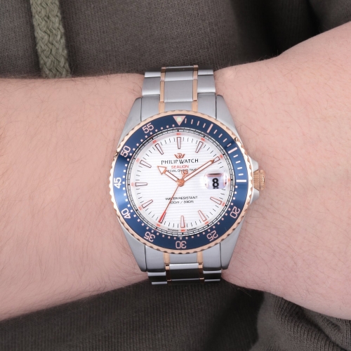 Philip Watch Sealion 42mm 3h w/silver dial br ss+rg uomo