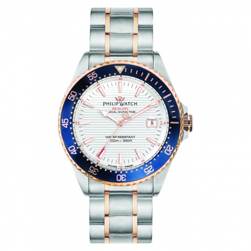 Philip Watch Sealion 42mm 3h w/silver dial br ss+rg uomo