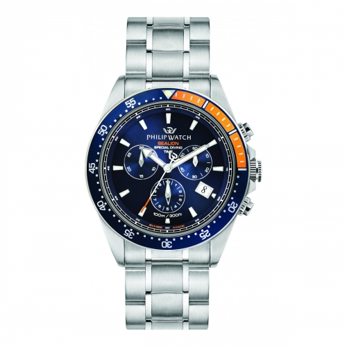Philip Watch Sealion 42mm chr blue dial br ss uomo R8273609001