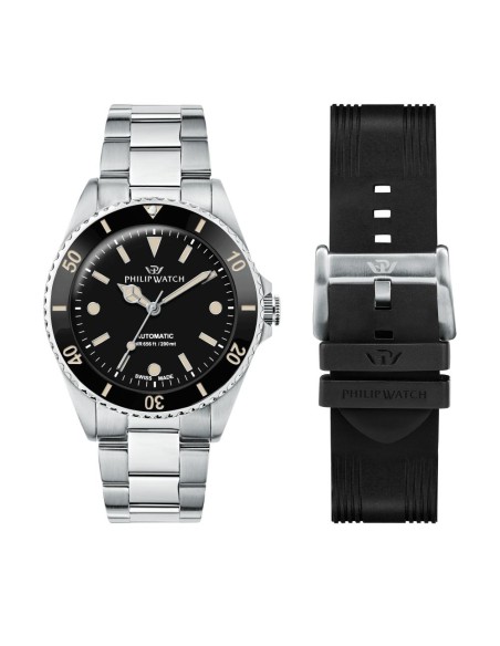 Philip Watch Caribe 42mm auto 3h blk dial br ss+blk s