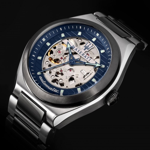 Maserati Triconic 40mm auto blue dial br gun