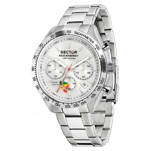 Sector 695 eco solar chr 45mm white dial br ss uomo R3273613003