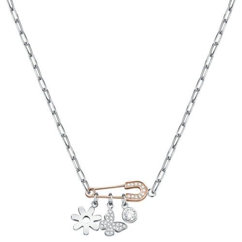La Petite Story Myself neckl.safety pin rg+butterfly wit
