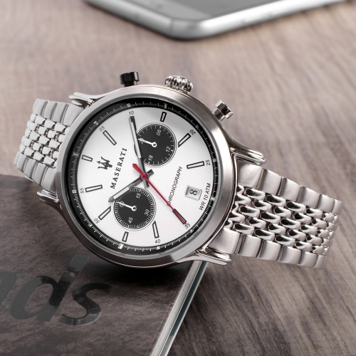Maserati Legend 42mm chr white dial br ss