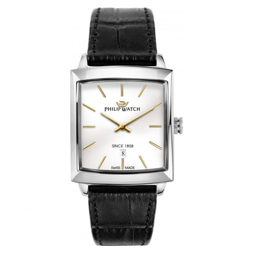 Philip Watch Newport 35x30mm 2h wsilver dial blk st maschile