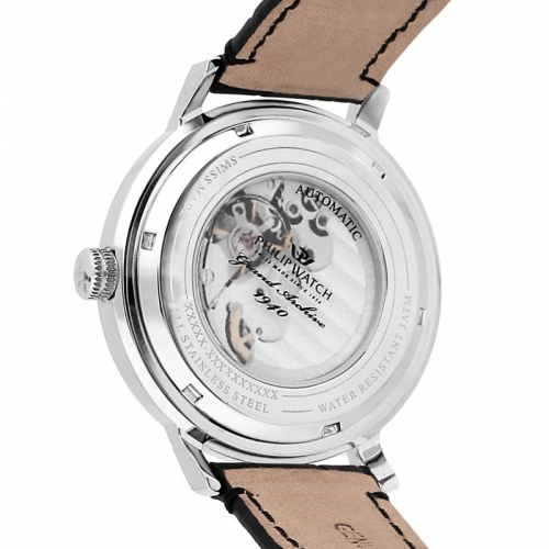 Philip Watch Grand archive auto 43mm white dial blk s uomo