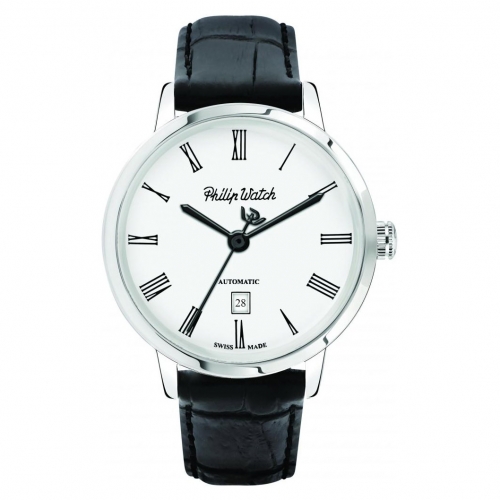 Philip Watch Grand archive auto 43mm white dial blk s uomo