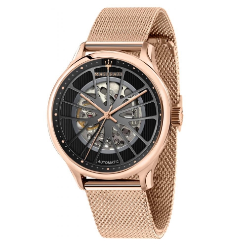 Maserati Gentleman 43mm auto blk dial mesh br rg maschile