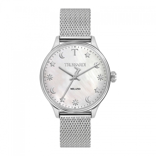 Trussardi T-complicity 34mm 3h whi mop dia mesh ss
