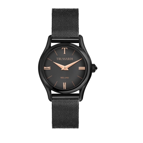 Trussardi T-light 32mm 2h black dial mesh br black