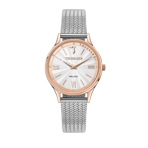 Trussardi T star 34mm 2h rg ca sil dial mesh br ss