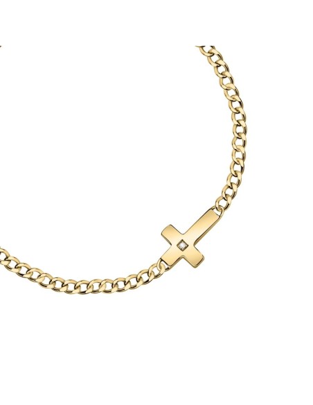 Bracciale MORELLATO uomo Cross acciaio dorato / cristalli bianchi