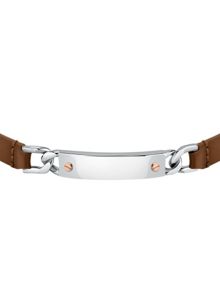 Viceroy Beat Bracciale Uomo In Pelle Marrone Tripla Con Piastra In Acciaio IP Gun, 21.5 Cm