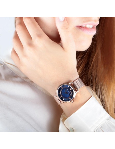 Orologio MASERATI donna Epoca data acciaio oro rosa / blu