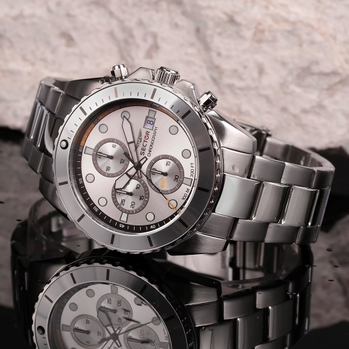 Sector 450 43mm chr silverwht dial br ss