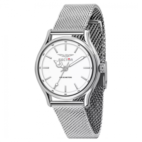 Sector 660 36mm 3h white dial mesh br ss