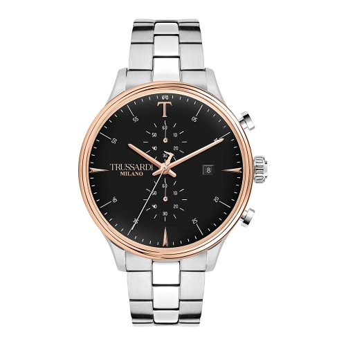 Trussardi T-complicity 45mm chr black dial br ss