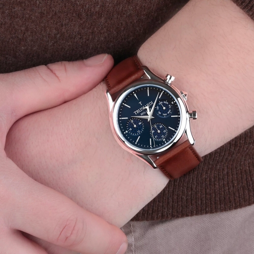 Trussardi T-light 39mm multi blue dial brown st