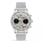 Trussardi T-genus 40mm chr silver dial mesh br ss