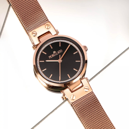 Morellato Shine 30mm 3h black dial mesh br rg femminile