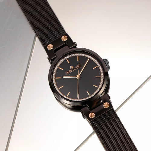 Morellato Shine 30mm 3h black dial mesh br black femminile