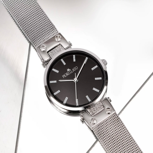 Morellato Shine 30mm 3h black dial mesh br ss femminile