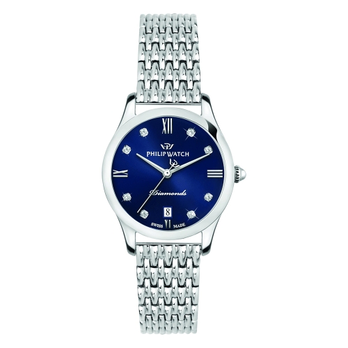 Philip Watch Grace 32mm 3h blue dial w/diam br ss donna