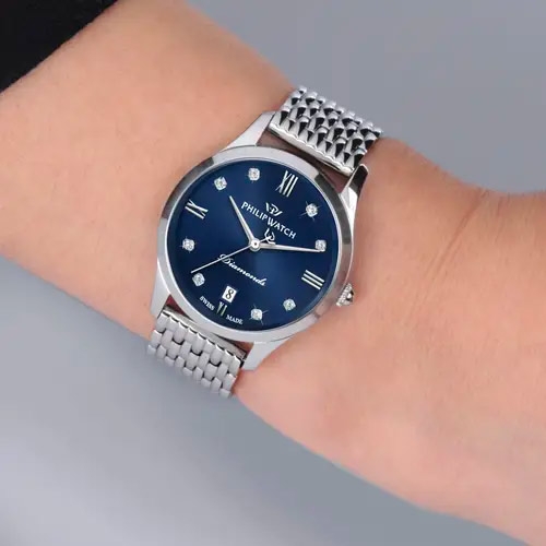 Philip Watch Grace 32mm 3h blue dial w/diam br ss donna