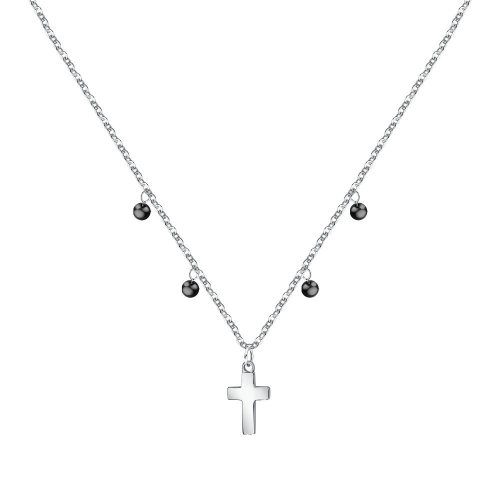 La Petite Story Family neck ss cross+black beads 40+5cm