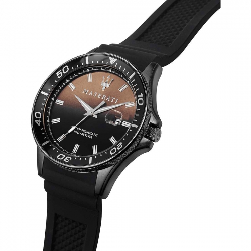Maserati Sfida 44mm 3h blk dial blk silicon st maschile