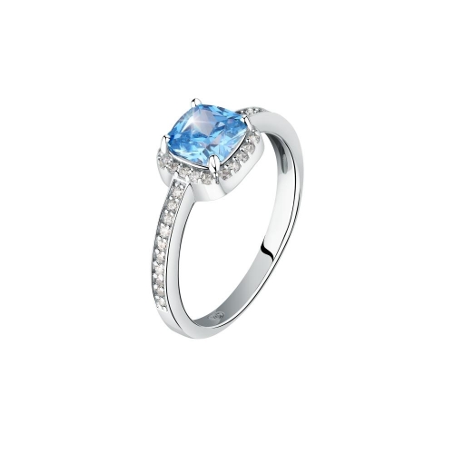 Morellato Tesori ring 925% aqu blue cushion cz s14