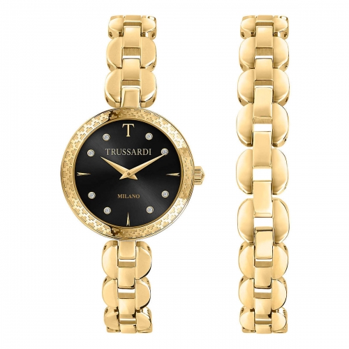 Trussardi T-chain 28mm 2h black dial br yg