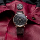 Trussardi T-complicity 45mm chr blk dial brown st