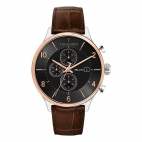 Trussardi T-complicity 45mm chr blk dial brown st