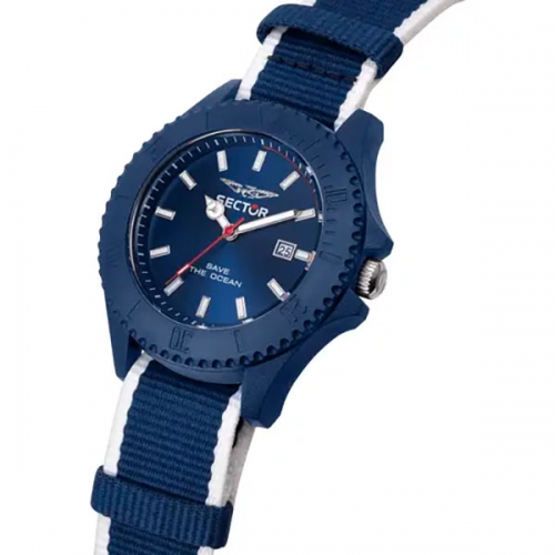 Sector Save the ocean 43mm 3h blue dia blu+wh s maschile