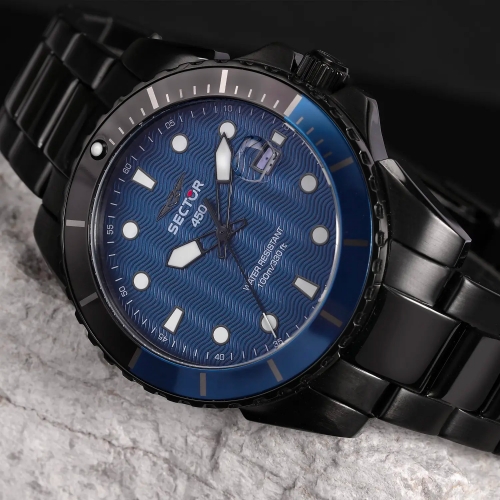 Sector 450 41mm 3h blue dial br black