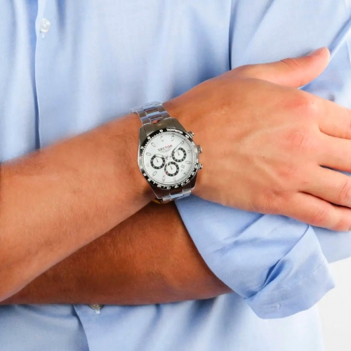 Sector 245 41mm chr white dial ss br
