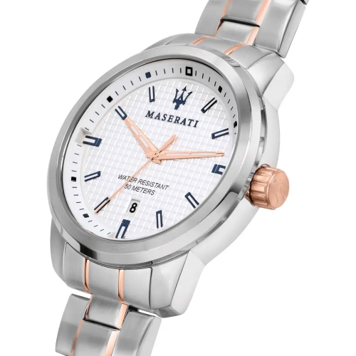Maserati Successo ext 44mm 3h white dial br ss