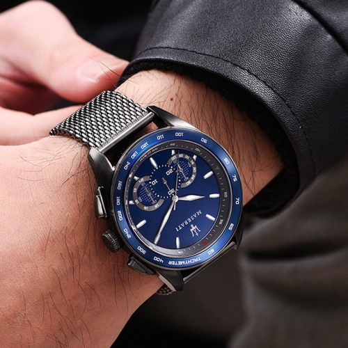 Maserati Traguardo 45mm chr blue dial gun br