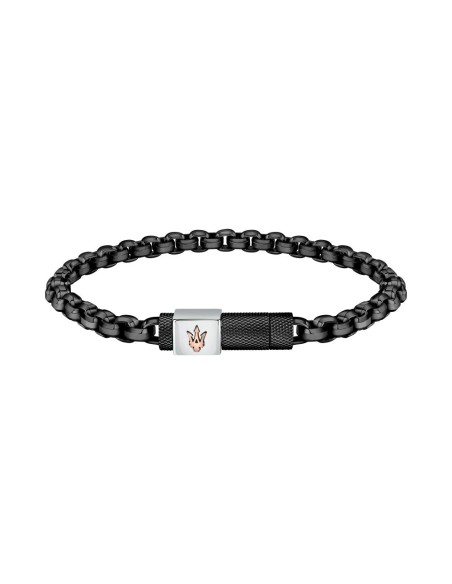 Bracciale MASERATI uomo Iconic acciaio nero / logo oro rosa