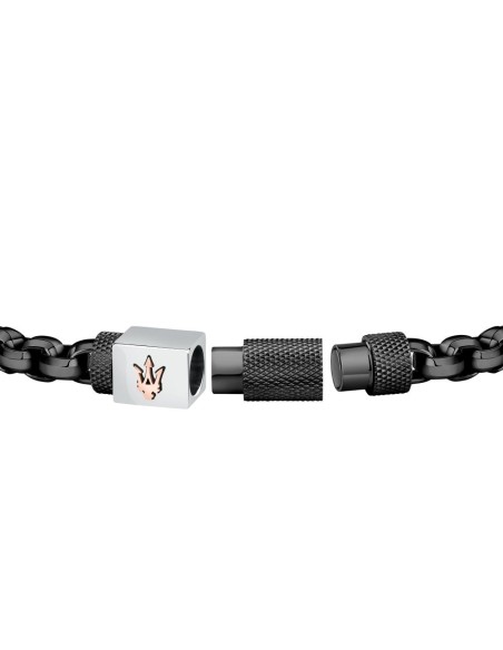 Bracciale MASERATI uomo Iconic acciaio nero / logo oro rosa