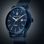 Orologio MASERATI uomo Solar acciaio mesh blu / solare