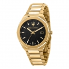 Orologio MASERATI uomo Stile data acciaio dorato / nero