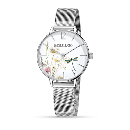 Morellato Ninfa 30mm 2h withe di w/flowers mesh ss donna