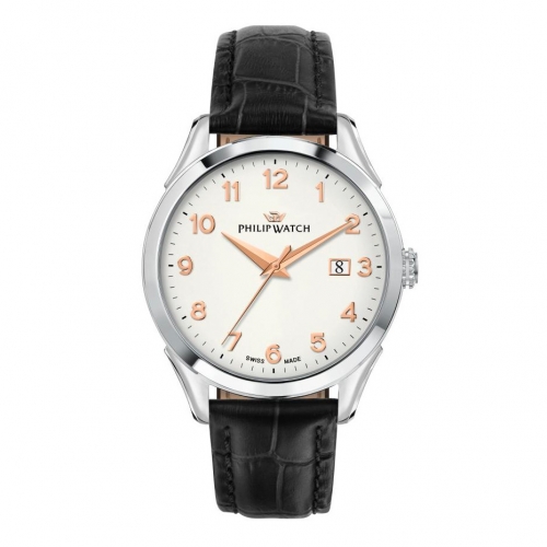 Orologio PHILIP WATCH uomo Roma data pelle nero...
