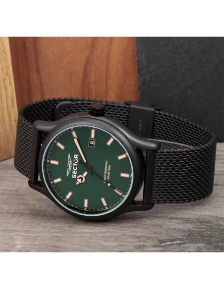 Orologio SECTOR uomo 660 datario bracciale acciaio nero / verde