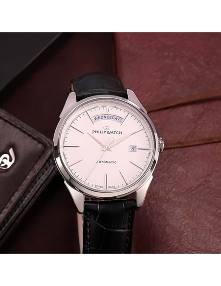 Orologio PHILIP WATCH uomo Roma automatico pelle nero / bianco