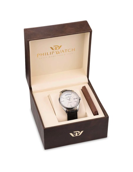 Orologio PHILIP WATCH uomo Roma automatico pelle nero / bianco