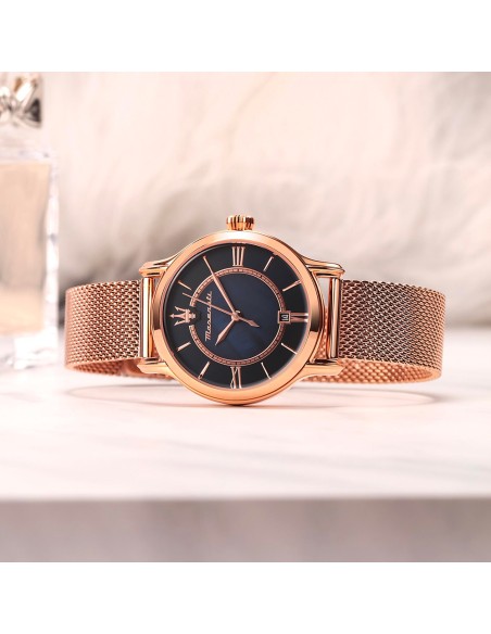 Orologio MASERATI donna Epoca data acciaio oro rosa / blu