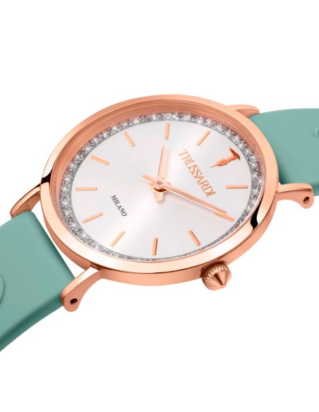Orologio TRUSSARDI donna T-motif gomma verde / oro rosa